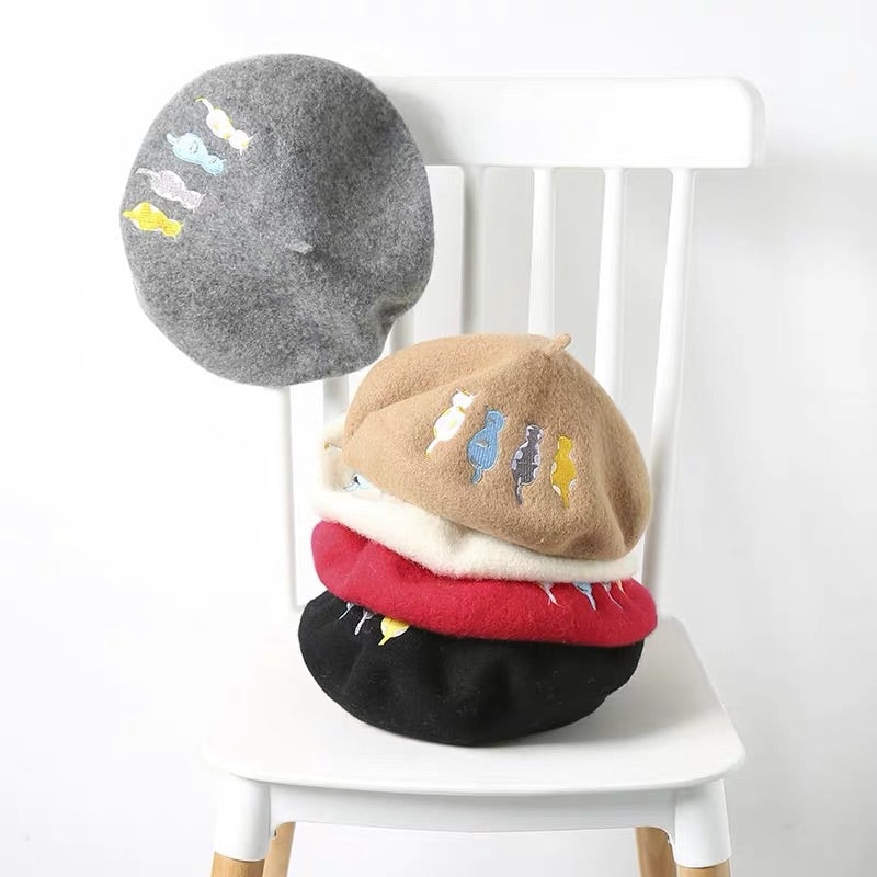 5 COLORS CUTE CAT WOOL BERET BY31002