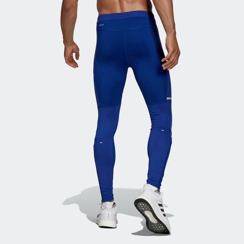 adidas Saturday Warm Mens Running Tights Compression Pants Fitness Leggings Blue