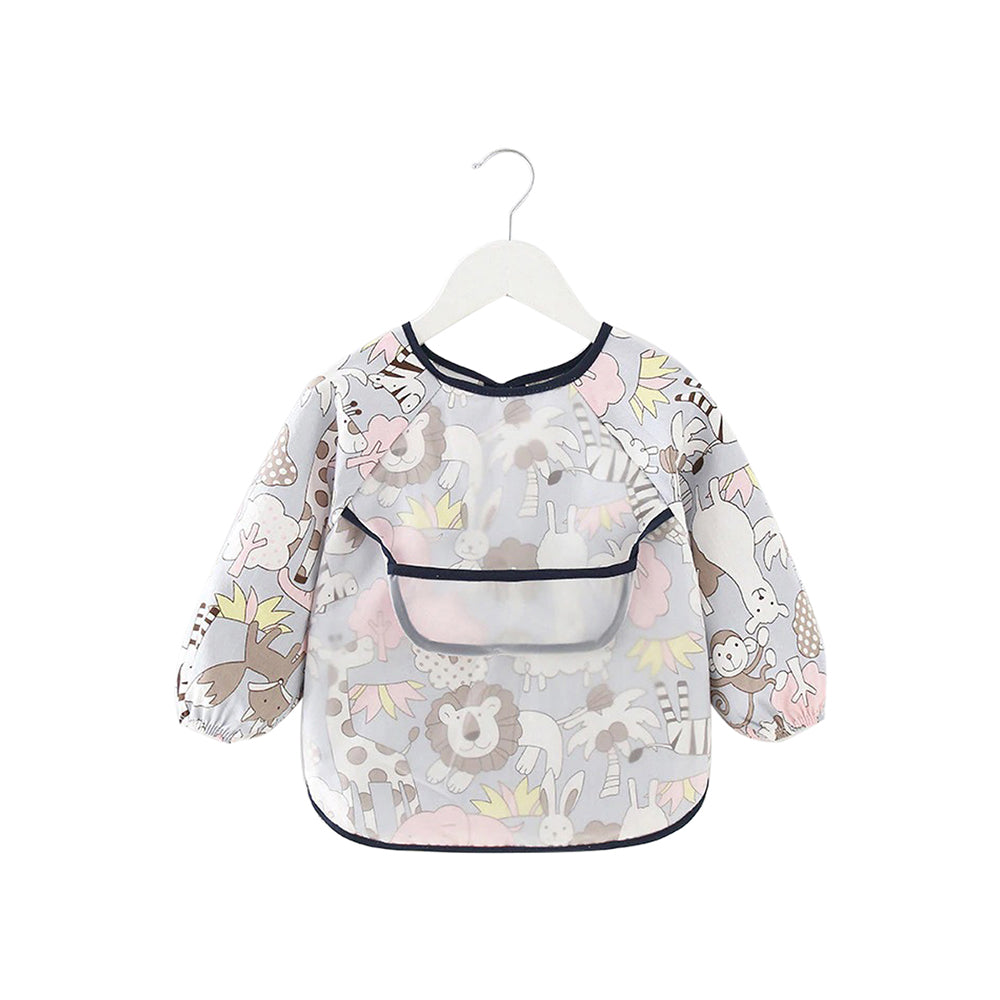 Baby Long Sleeve Apron Smock Bib Grey Animals