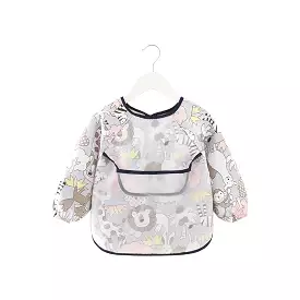 Baby Long Sleeve Apron Smock Bib Grey Animals