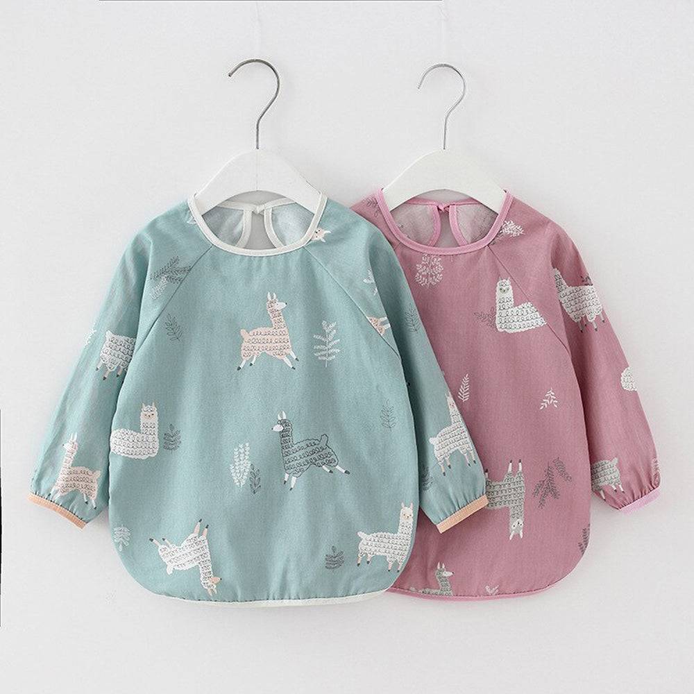 Baby Long Sleeve Apron Smock Bib Grey Animals