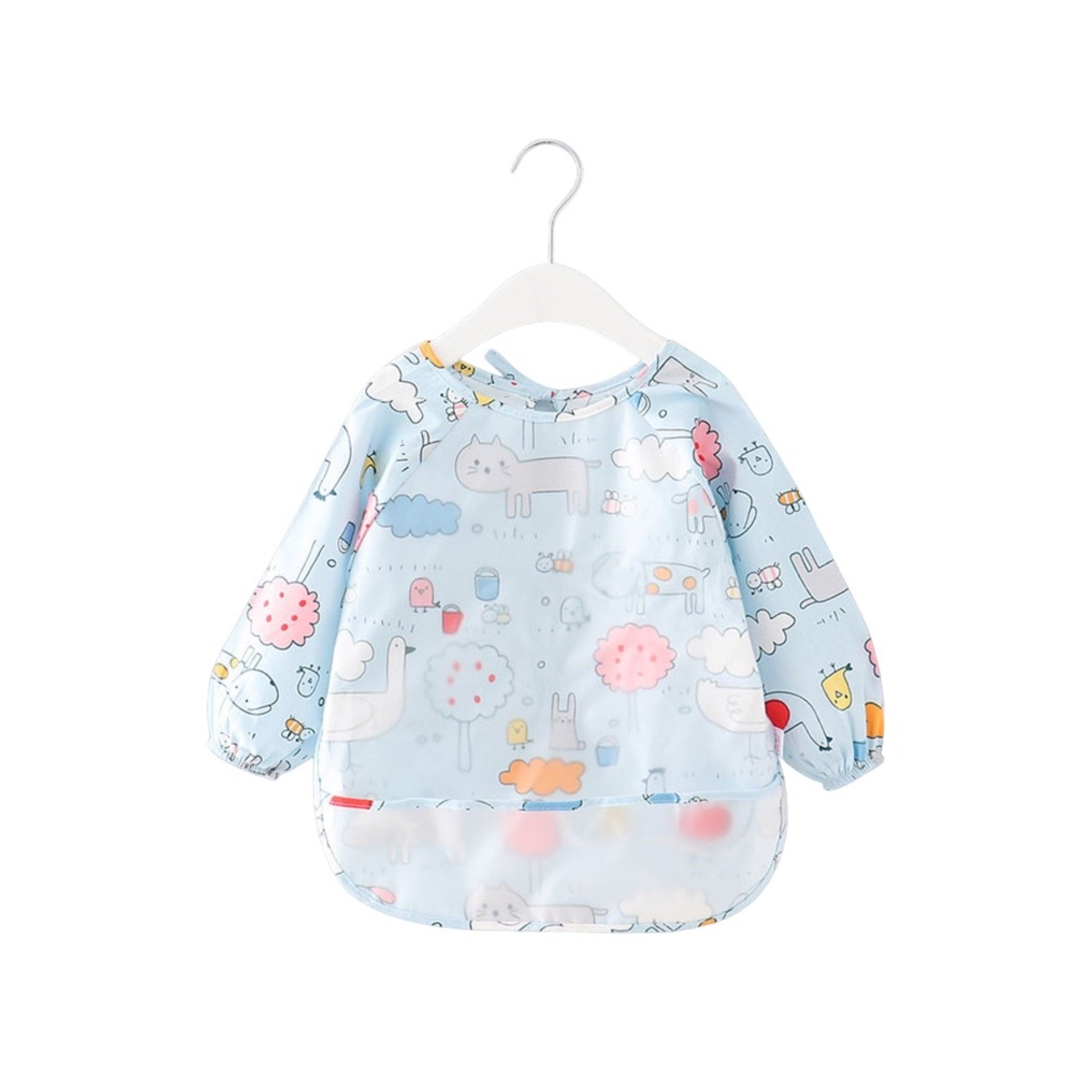 Baby Long Sleeve Apron Smock Bib in Blue Farmyard