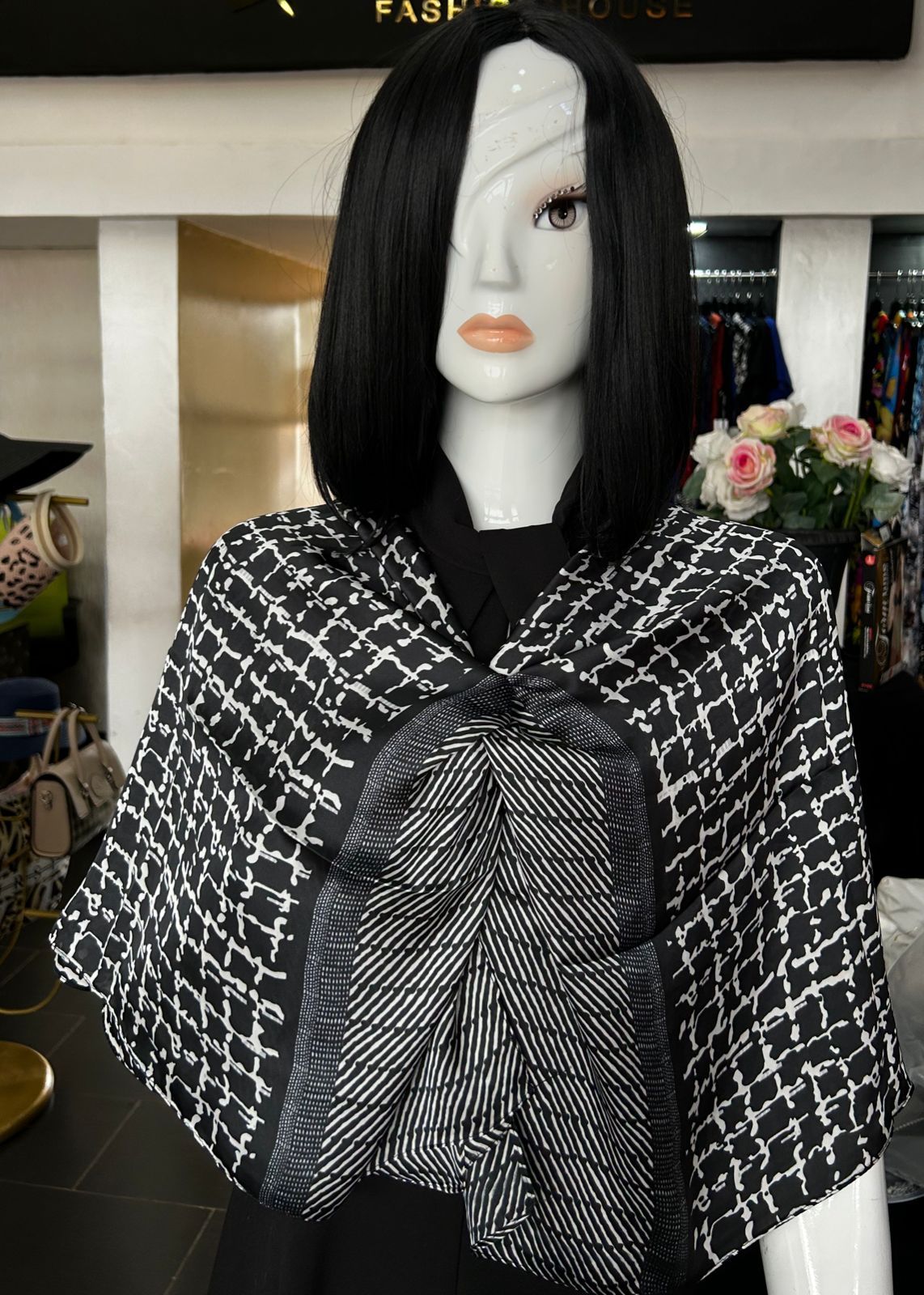 Black and white checked scarf