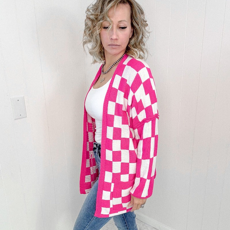 Blakeley Pink Beverly Checked Print Open Front Cardigan