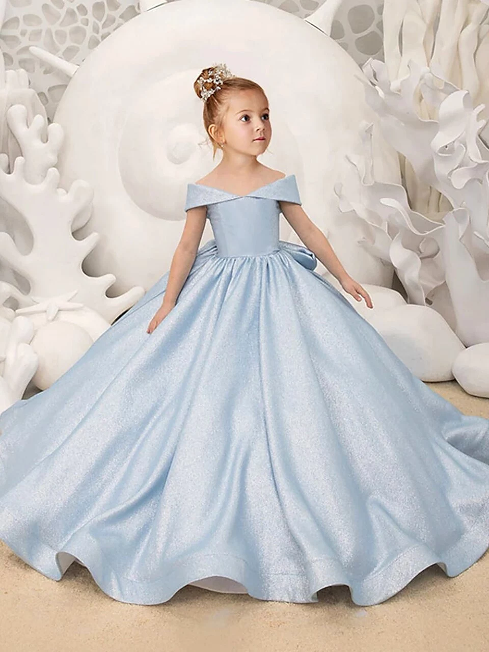 Blue Elegant Princess Satin Ball Gown