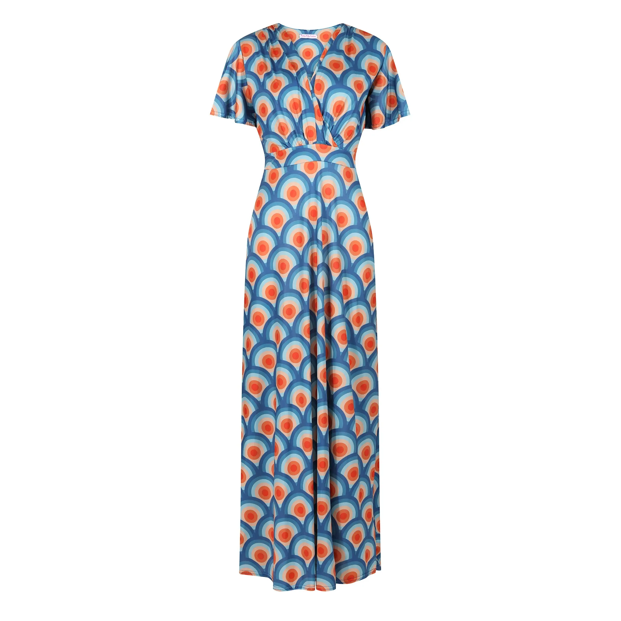 Blue Multi Geometric Print Waterfall Sleeve Wrapover Maxi Dress