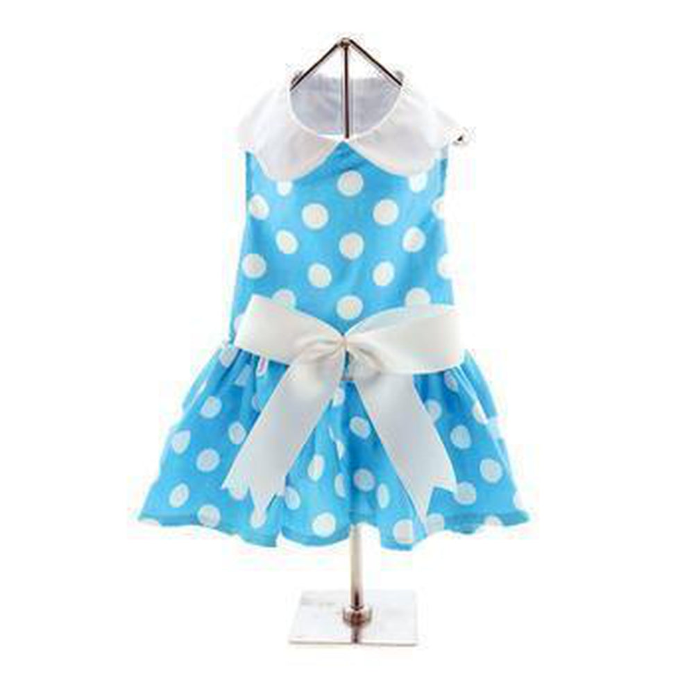 Blue Polka Dot Dog Dress - Matching Leash