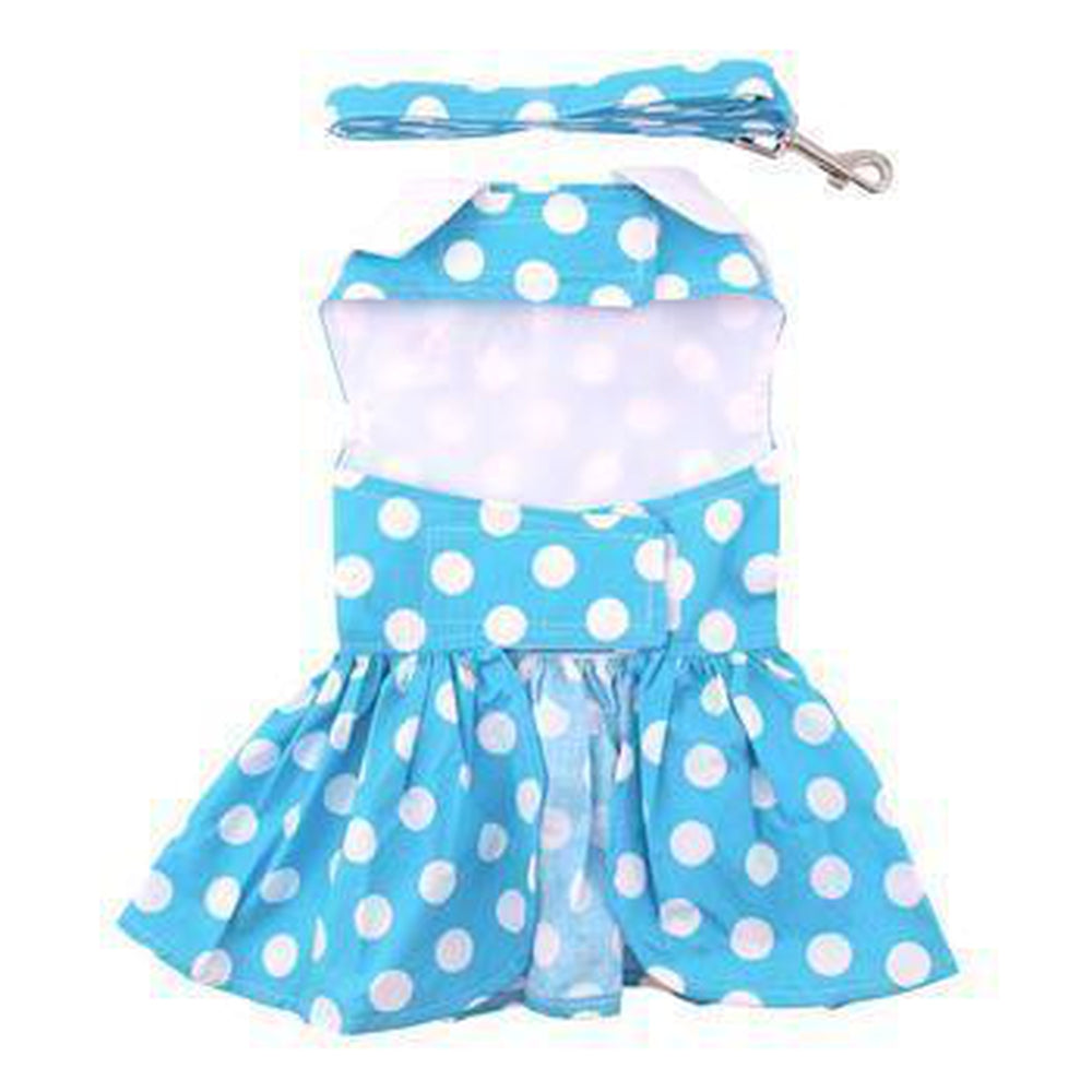 Blue Polka Dot Dog Dress - Matching Leash