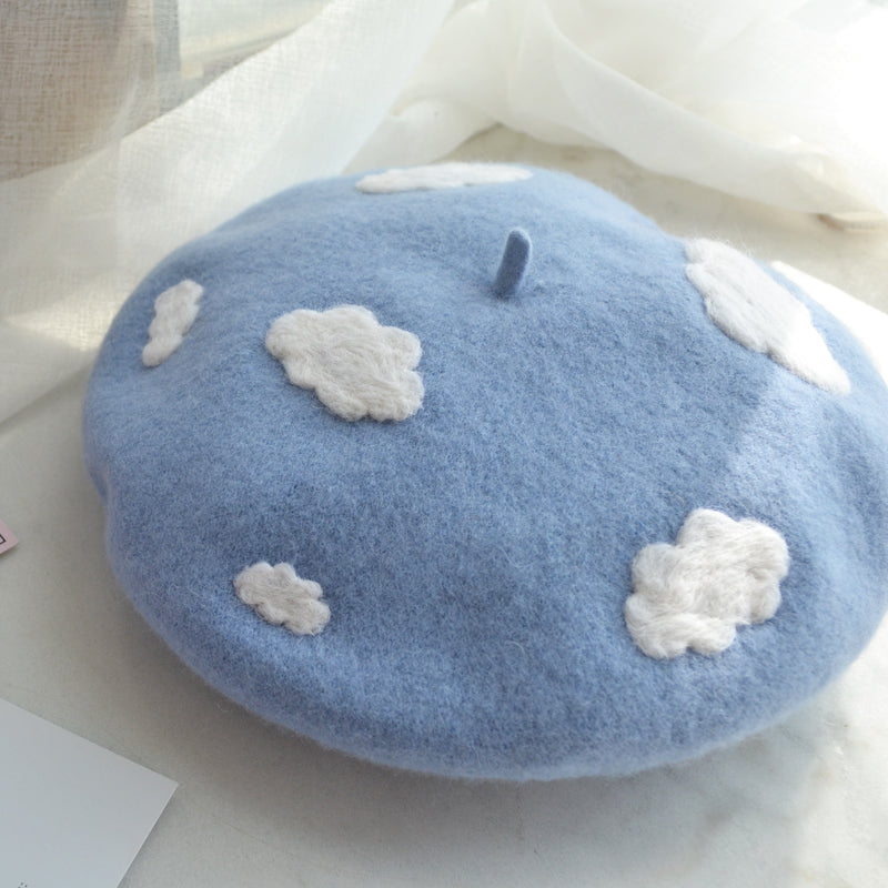 BLUE SKY WHITE CLOUDS BERET HAT BY51012