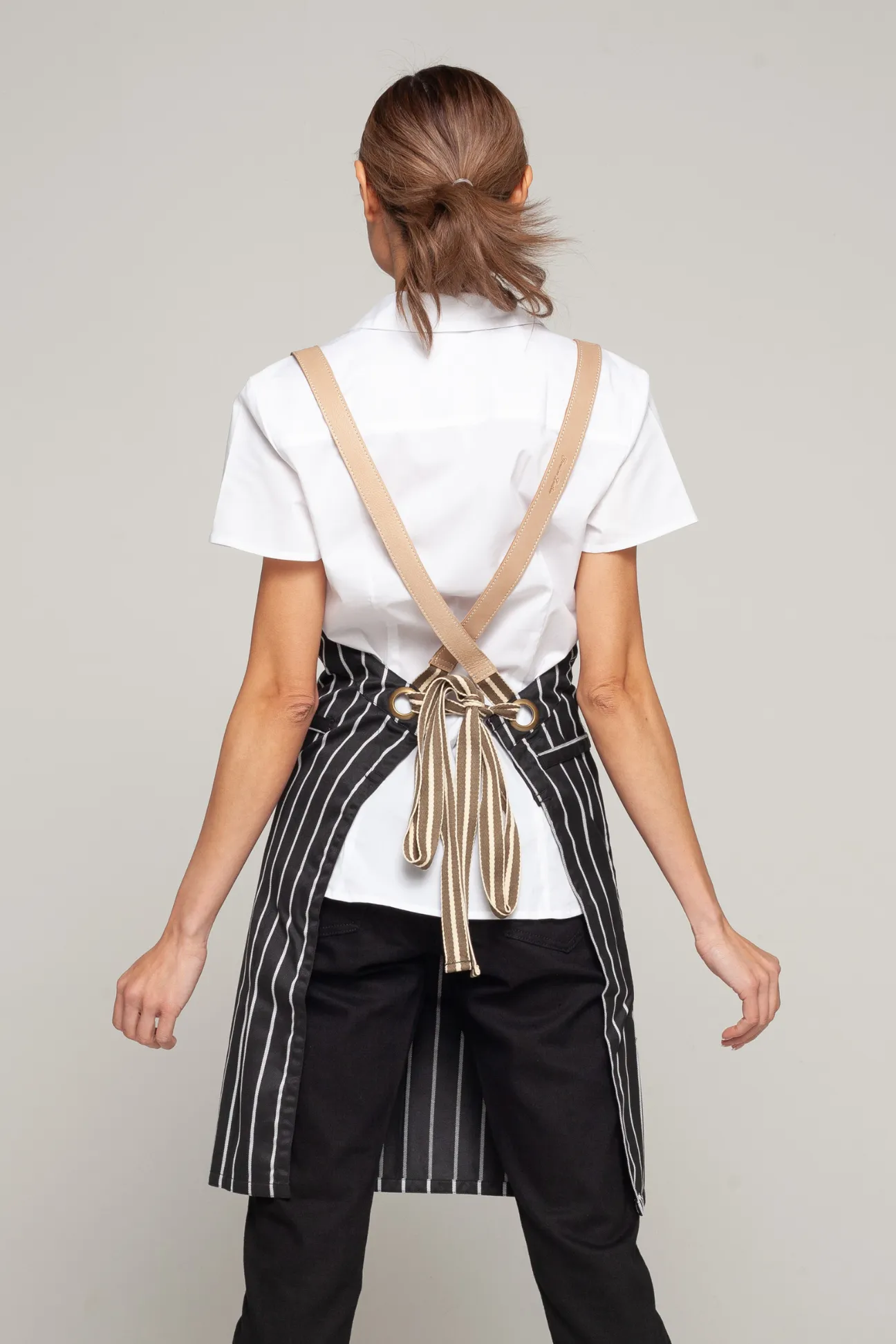 Bondi Black White Stripes/Beige leather dual tone