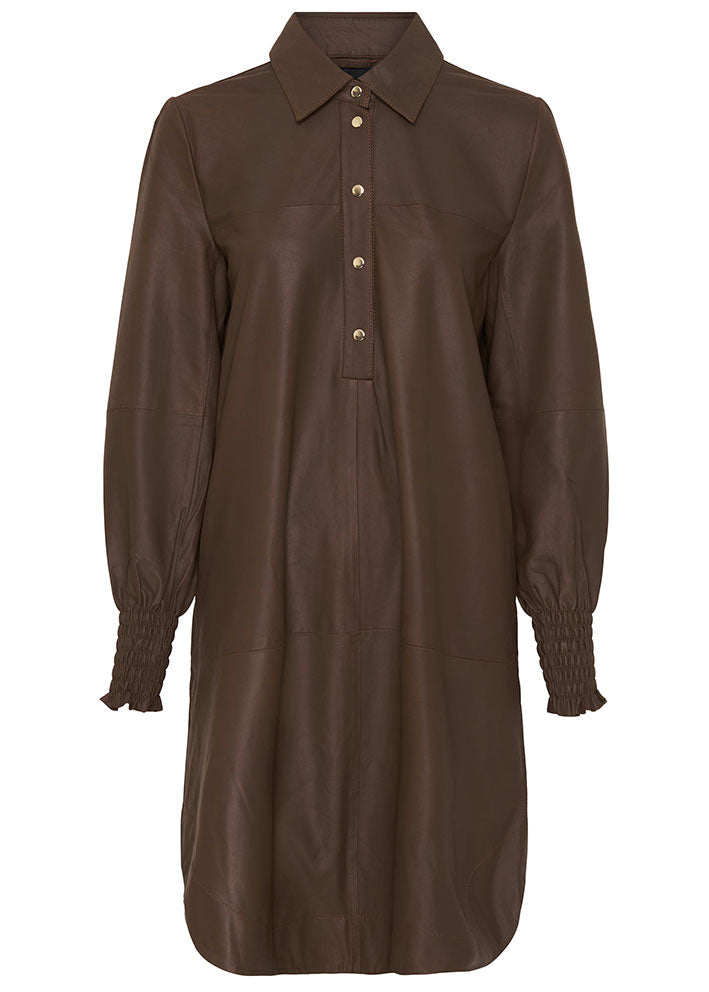 BTF CPH A-Shape Dress with smock 100159 Skindkjole - Brown with Light Gold