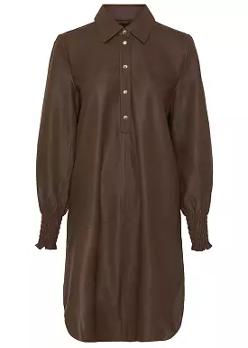 BTF CPH A-Shape Dress with smock 100159 Skindkjole - Brown with Light Gold