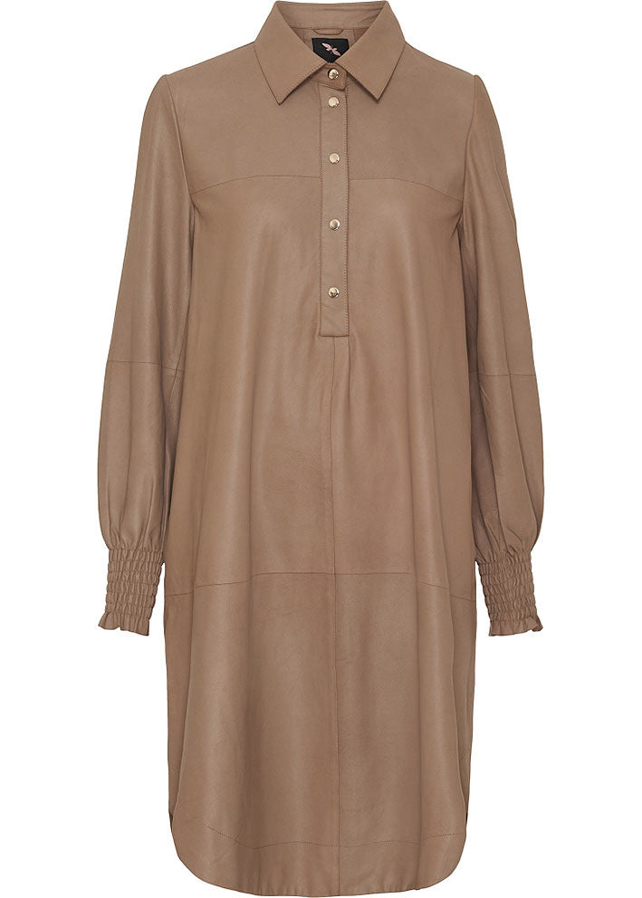 BTF CPH A-Shape Dress with smock 100159 Skindkjole - Taupe with Light Gold