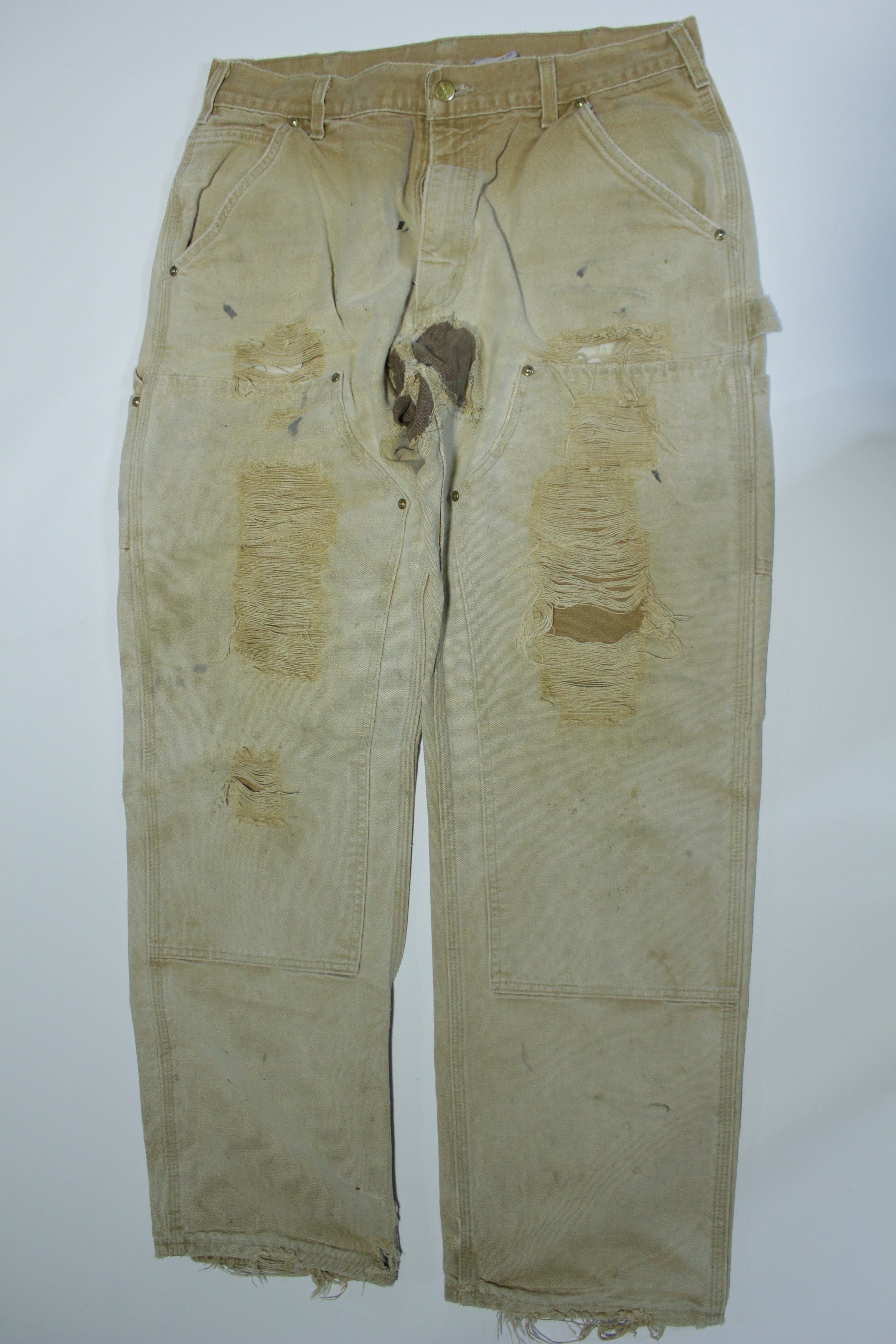 Carhartt B01 BRN Dungaree Fit Duck Wash Canvas Double Knee Front Work Construction Pants