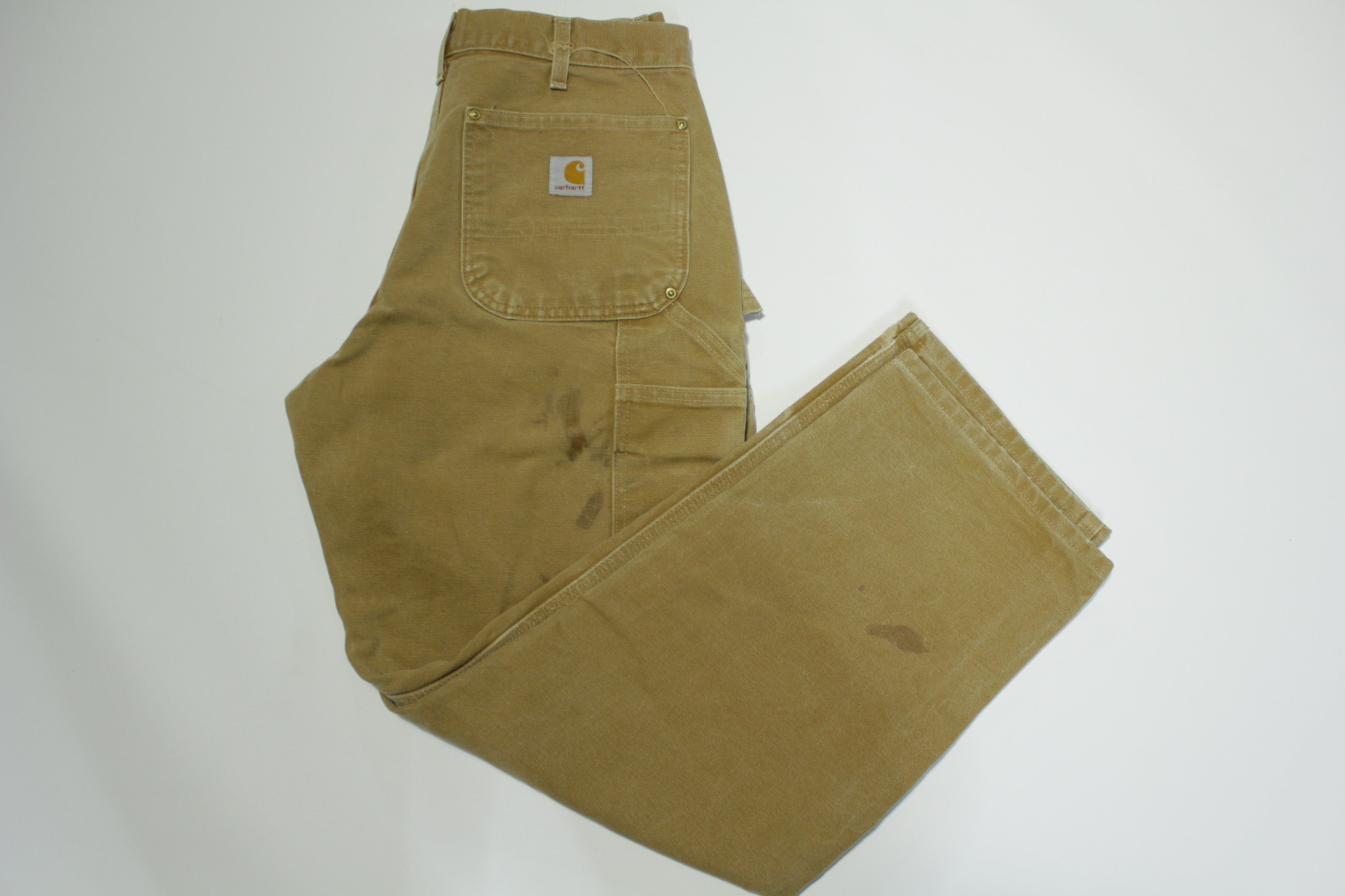 Carhartt B01 BRN Dungaree Fit Duck Wash Canvas Double Knee Front Work Construction Pants