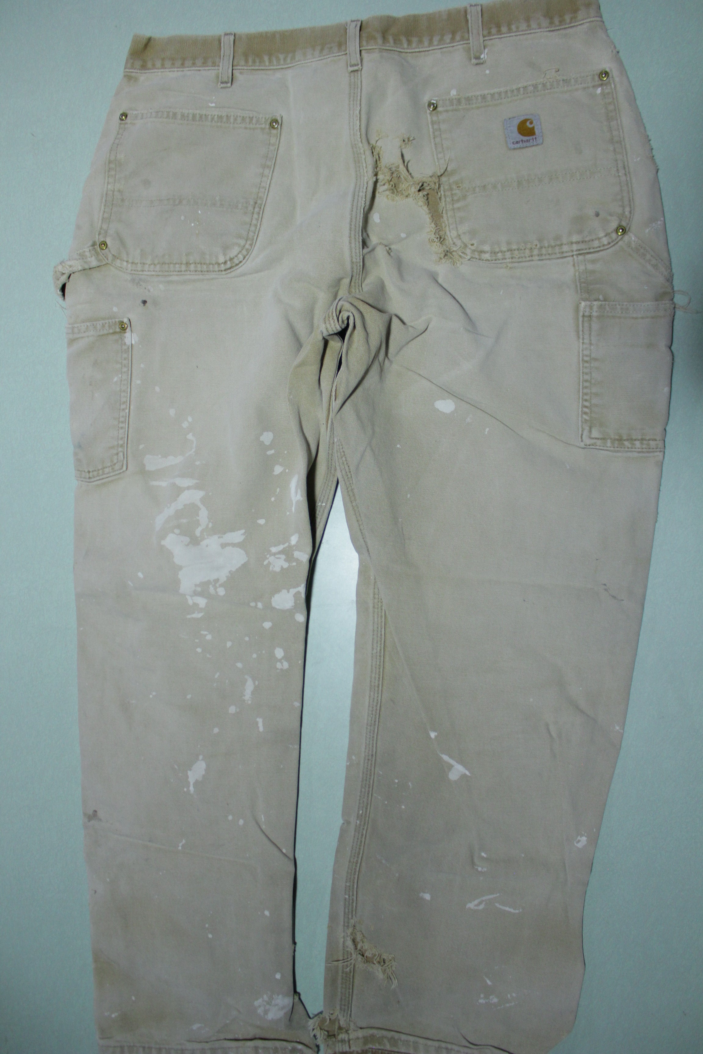 Carhartt B01 Double Knee BRN Washed Duck Work Pants Heavily Distressed Destroyed