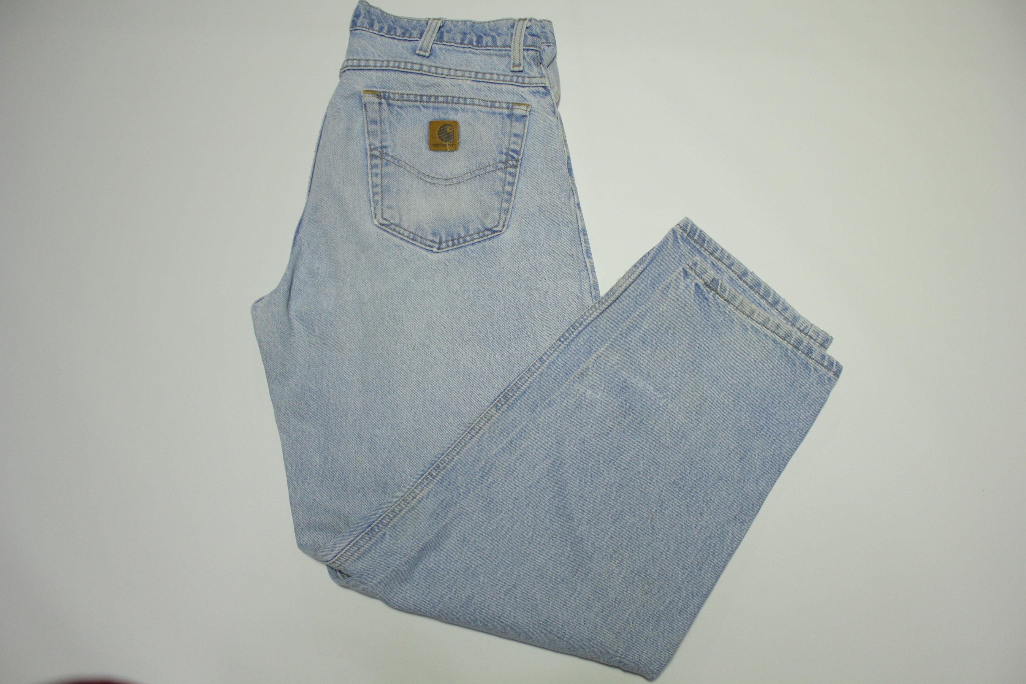 Carhartt Vintage B17 STW Union Made USA Blue Jean Light Stone Wash Denim Work Pants