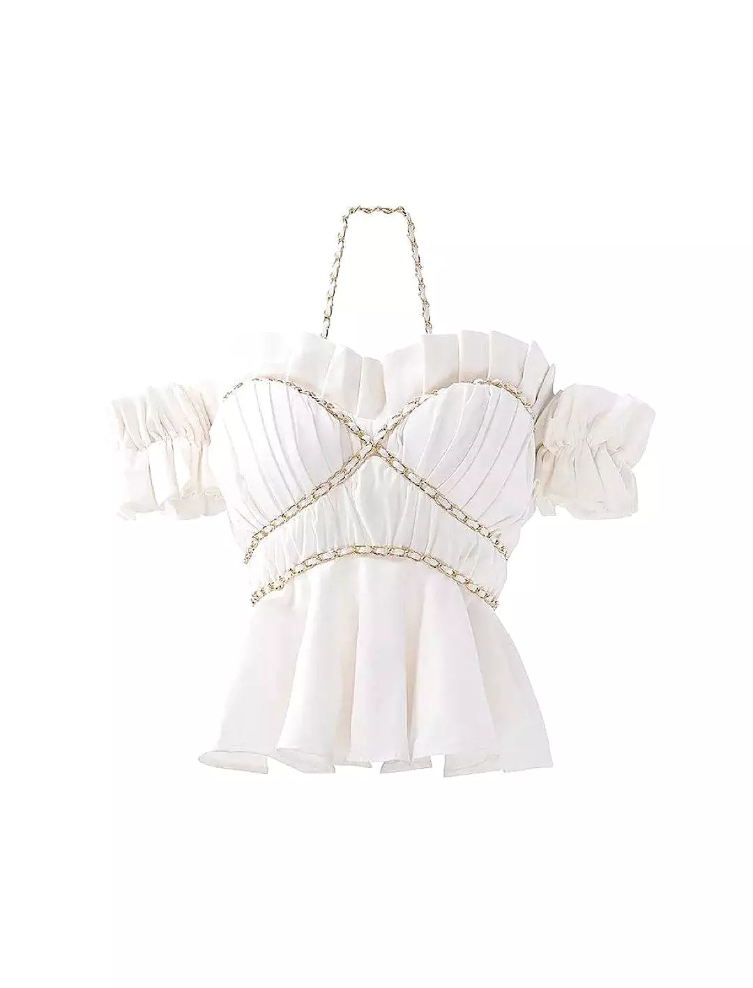 Chain Detailed Pleated Bustier Top