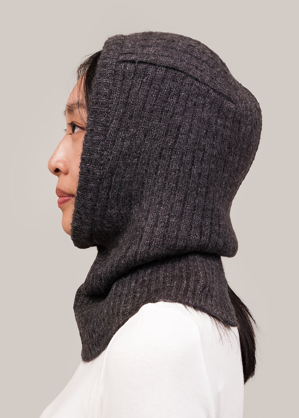 Charcoal Ribbed Knit Balaclava