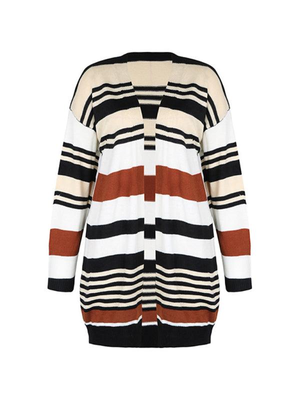 Color Block Long Ladies Cardigan Sweater