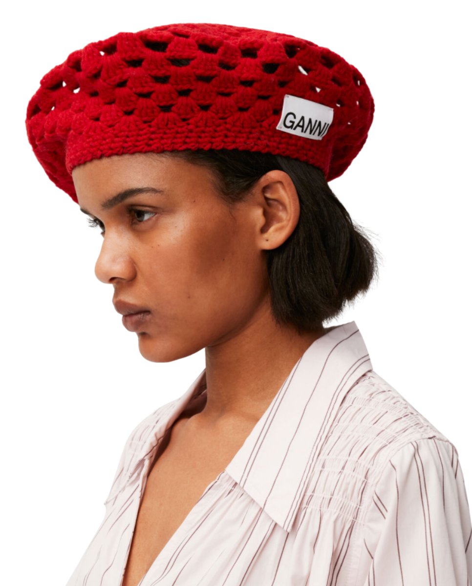 Crochet Wool Beret Fiery Red