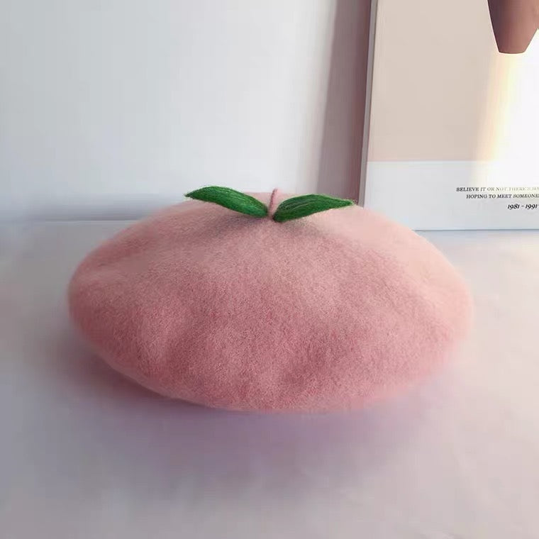 CUTE PEACH PASTEL PINK WOOL BERET HAT BY90168