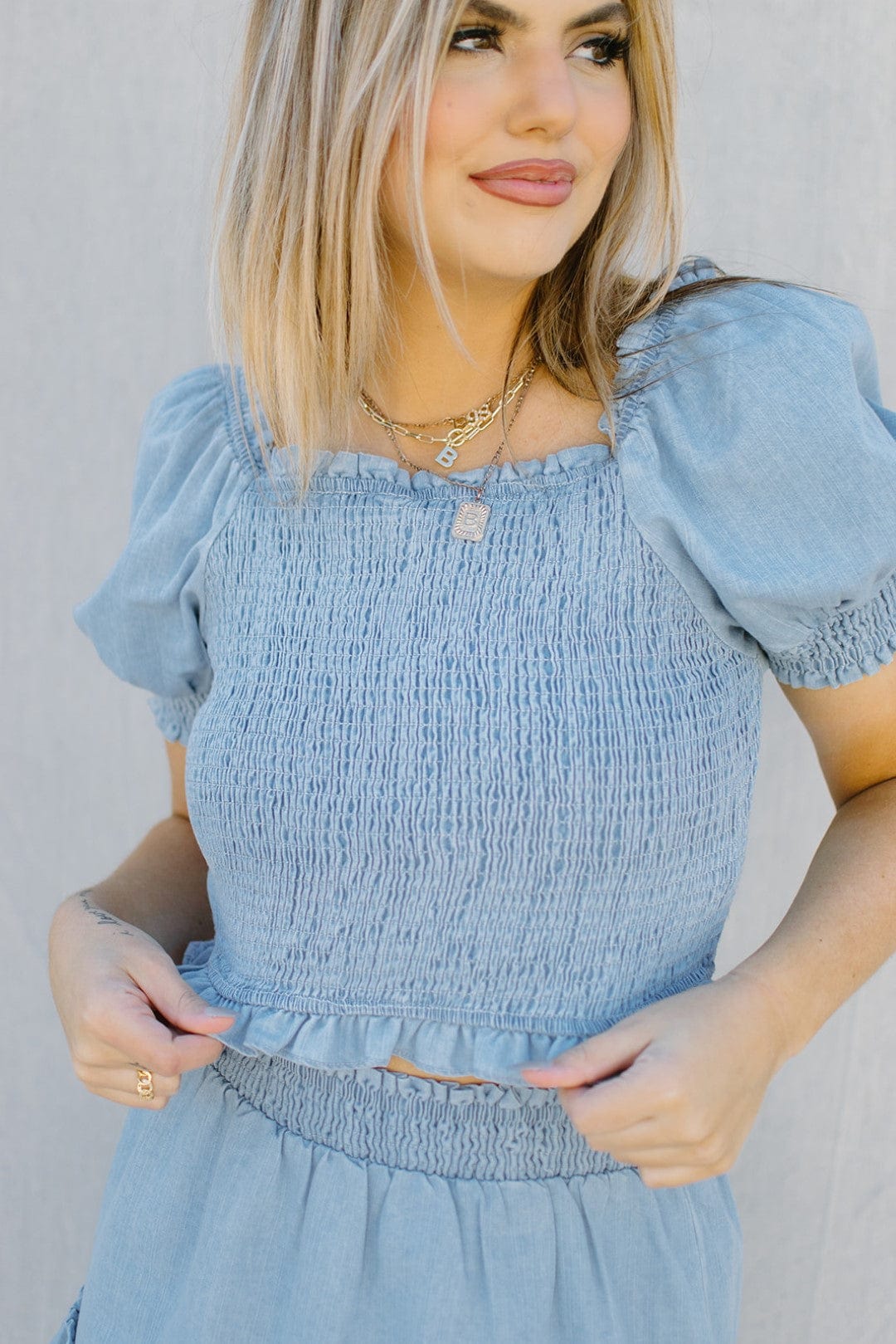 Denim Smock Set Crop Top