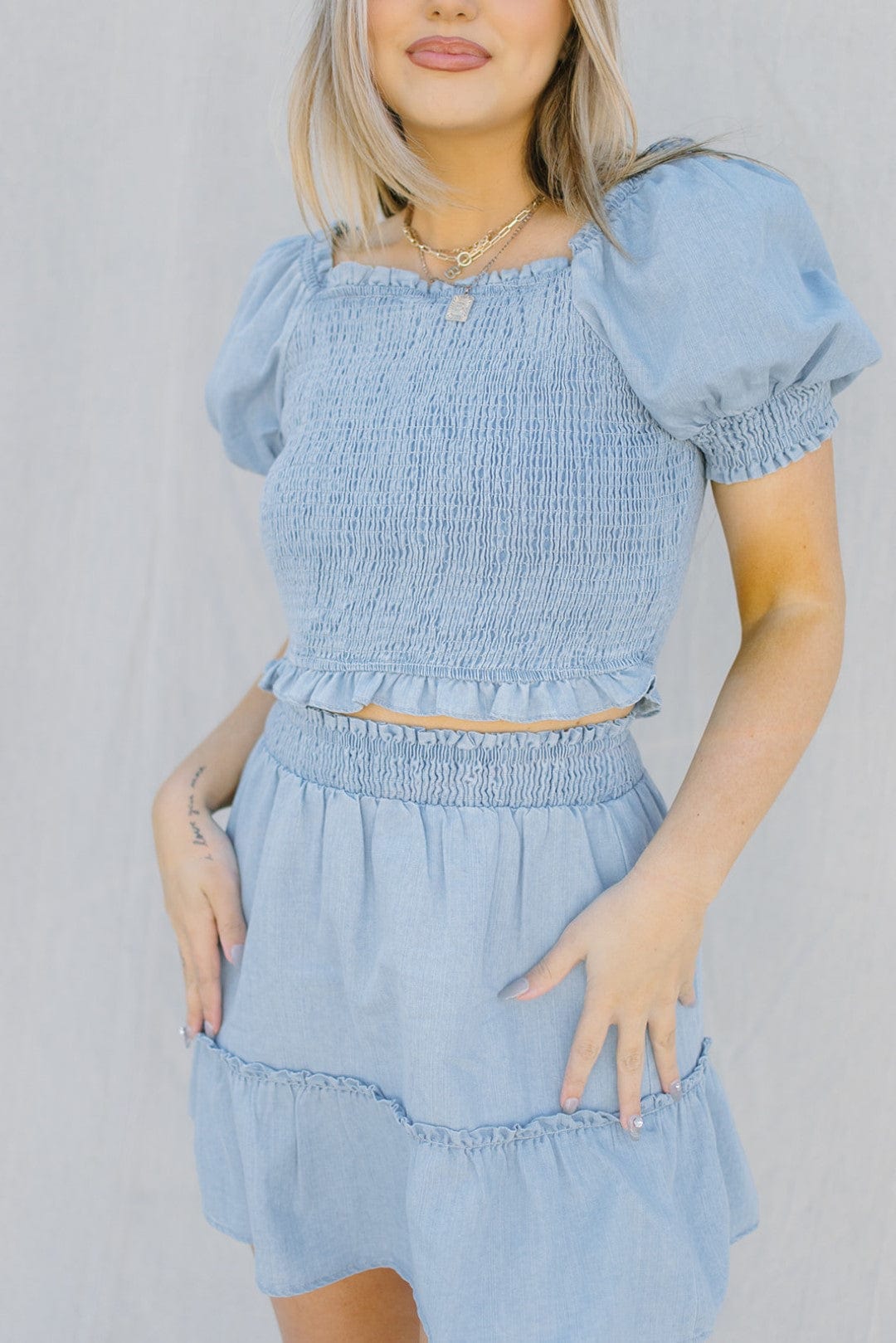 Denim Smock Set Crop Top