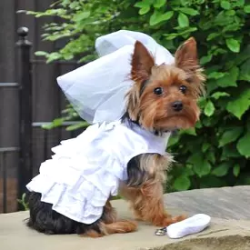 Dog Harness Wedding Dress with Veil and Matching Leash