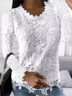 Elegant Lace Blouse with Bell Sleeves and Smock Waist