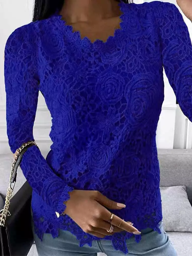 Elegant Lace Blouse with Bell Sleeves and Smock Waist