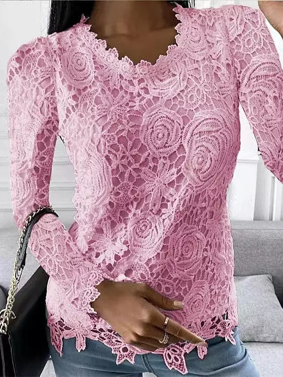 Elegant Lace Blouse with Bell Sleeves and Smock Waist