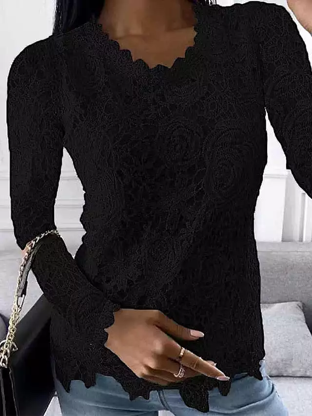 Elegant Lace Blouse with Bell Sleeves and Smock Waist