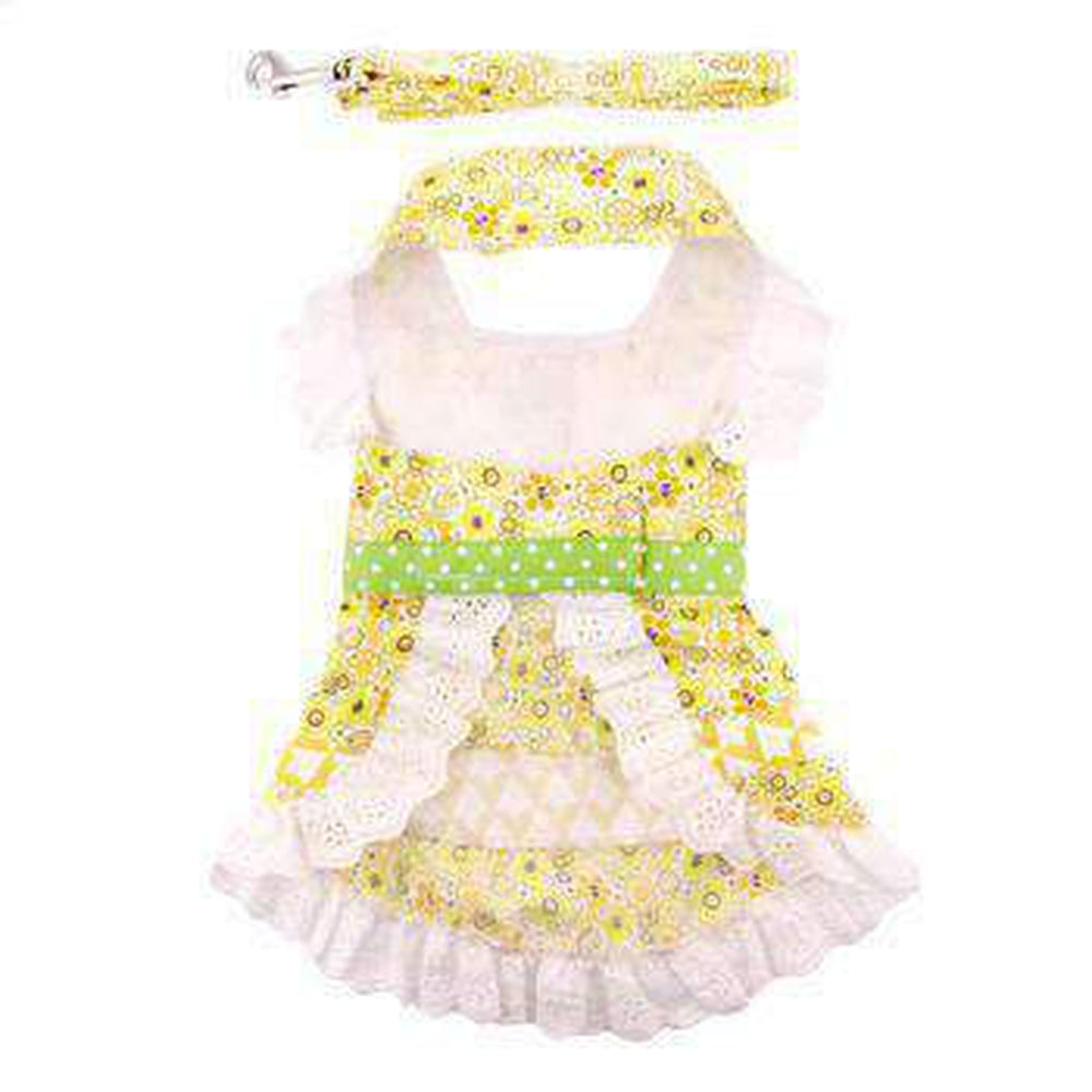 Emily Yellow Floral and Lace Dog Dress with Matching Leash