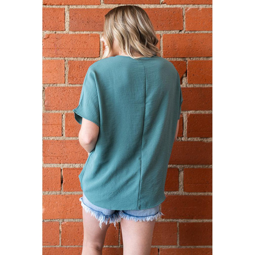 Entro Short Sleeve V Neck Blouse in Forest