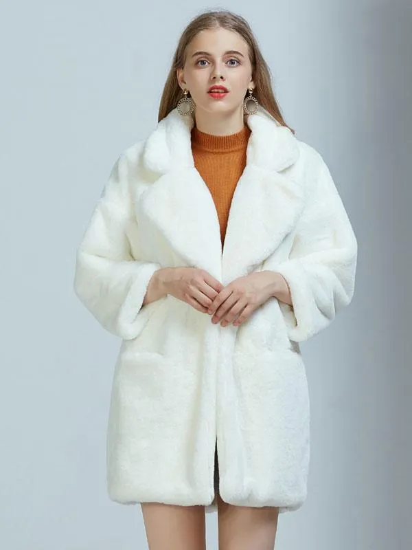 Faux Fur Coats For Women White Winter Eco-friendly Fur Coat