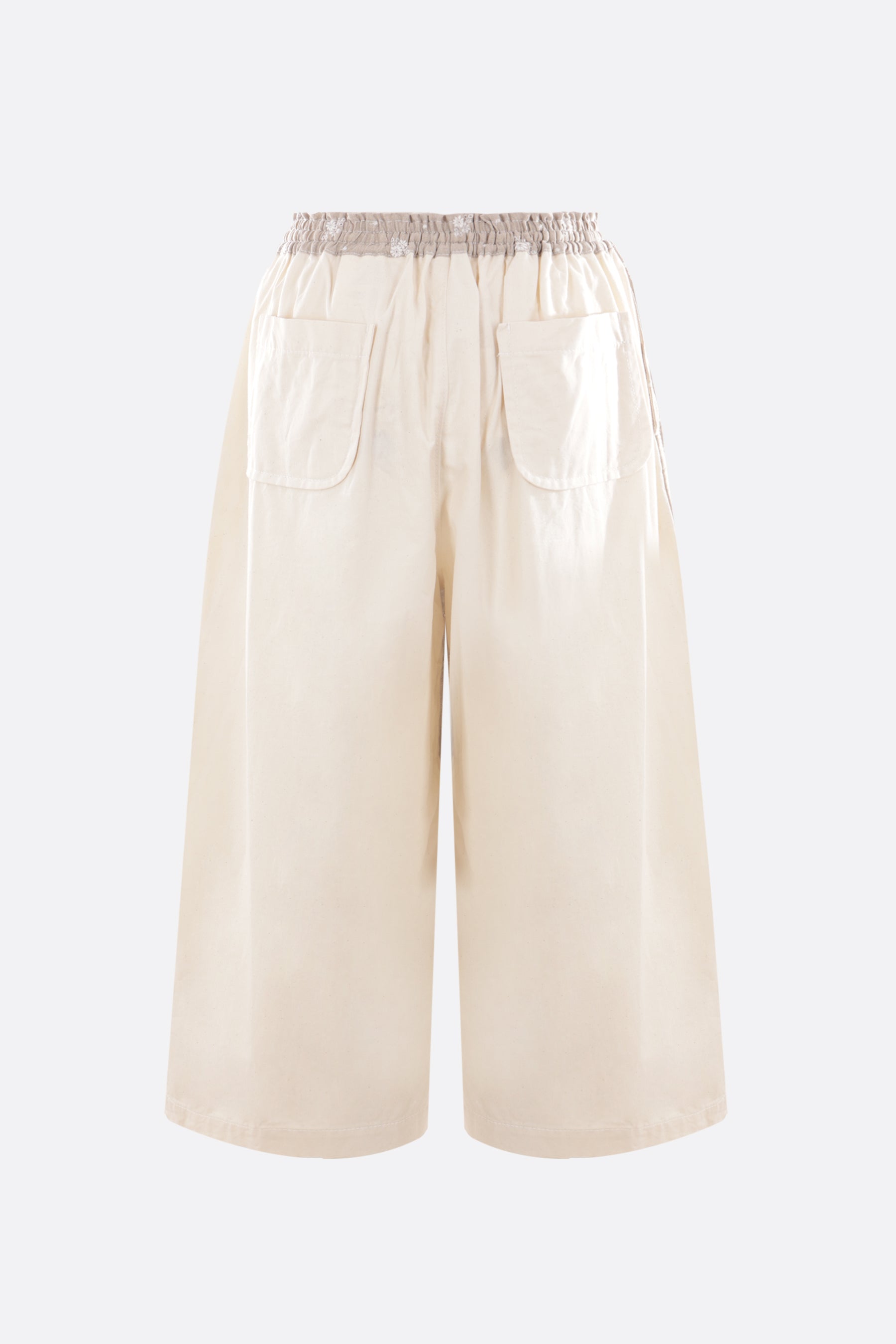 floral embroidered linen and cotton cropped pants