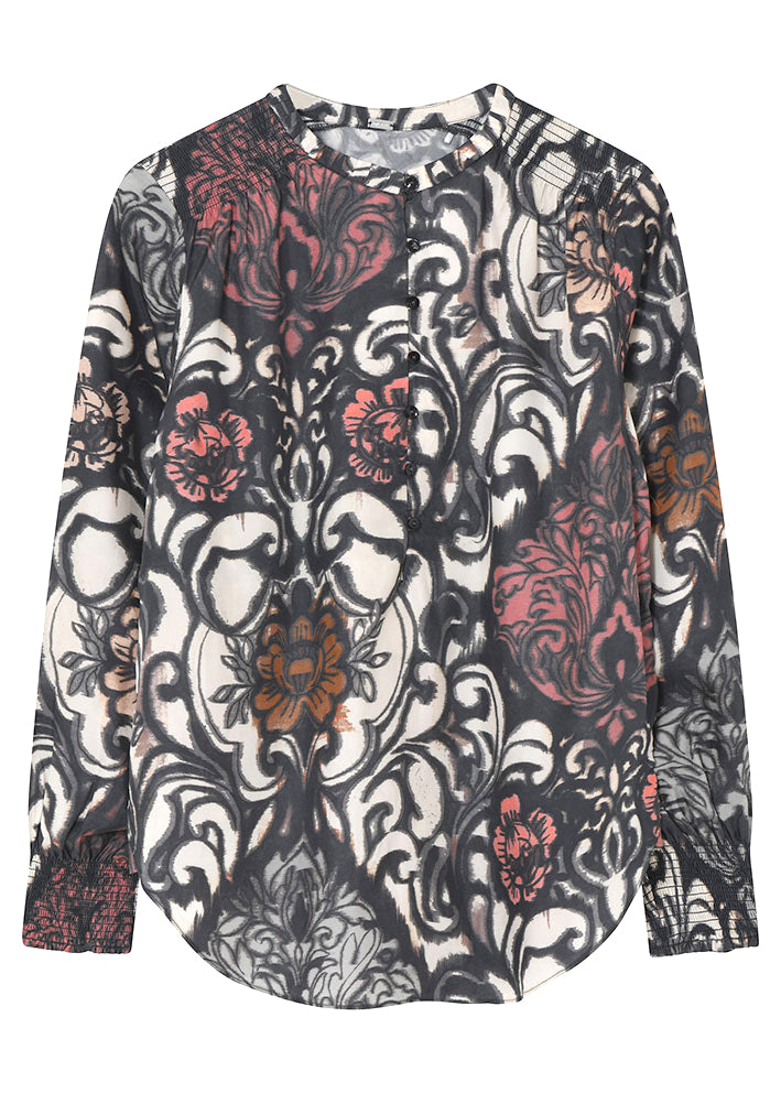 Gustav Sikka shirt with smock 50629 Skjorte - Brick Dust w. Grey Print