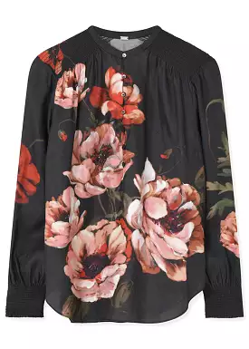 Gustav Sikka shirt with smock 50637 Skjorte - Dark Chocolate w. Coral Print