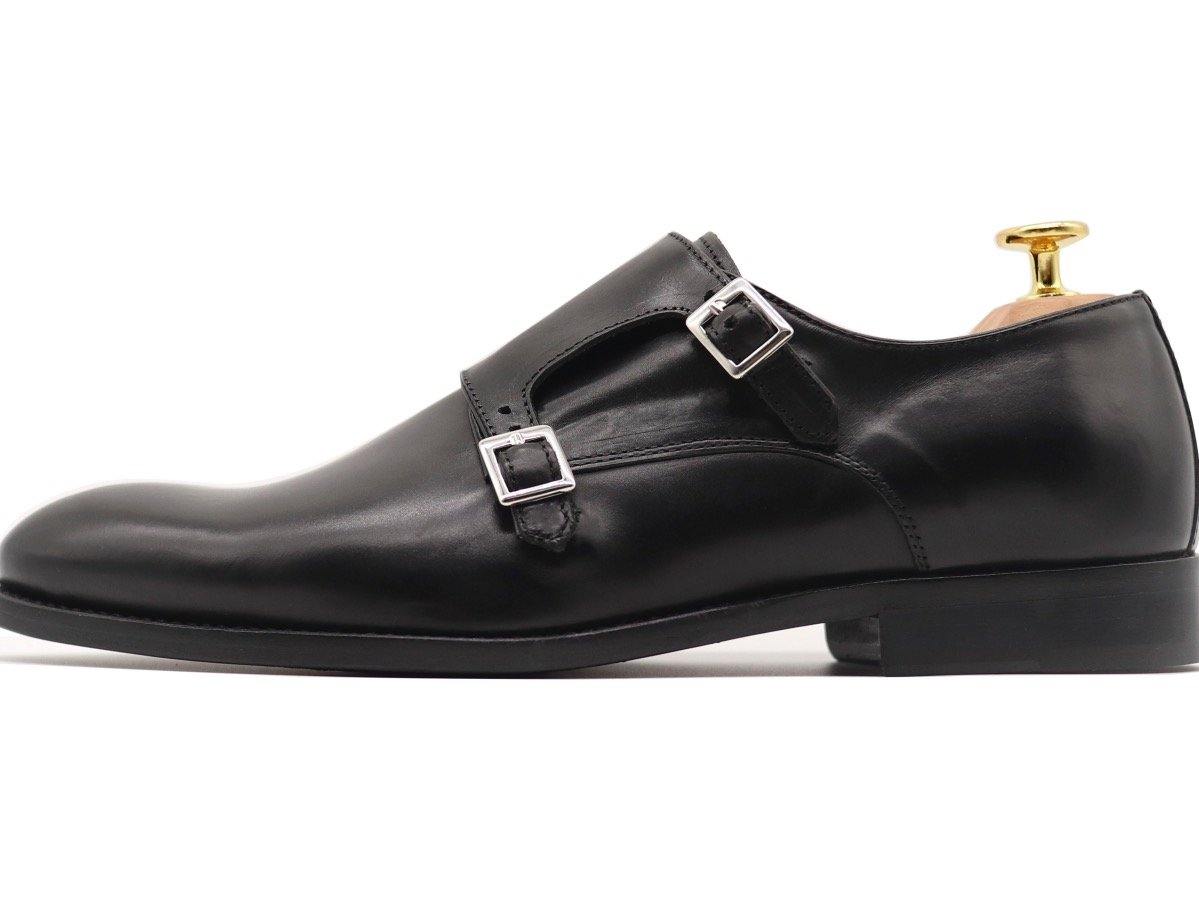 Haste Men's Calf Leather Double Monk Strap Shoes - Black