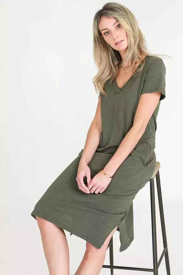 Heidi V Neck Dress - Khaki