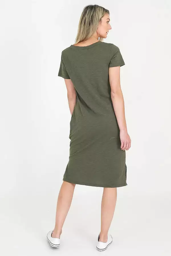 Heidi V Neck Dress - Khaki