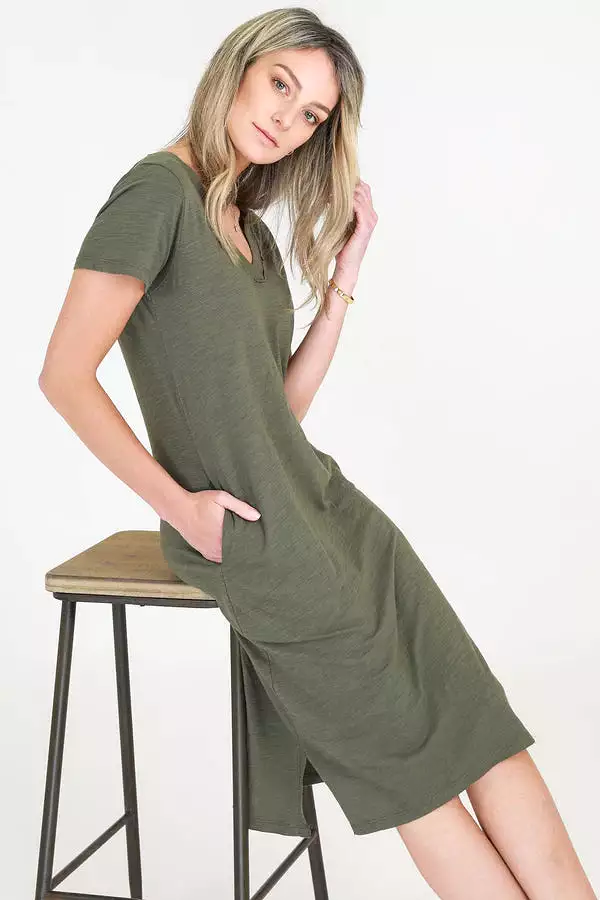 Heidi V Neck Dress - Khaki