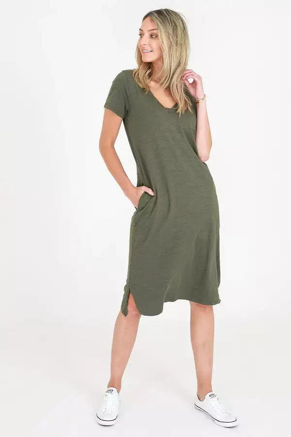 Heidi V Neck Dress - Khaki