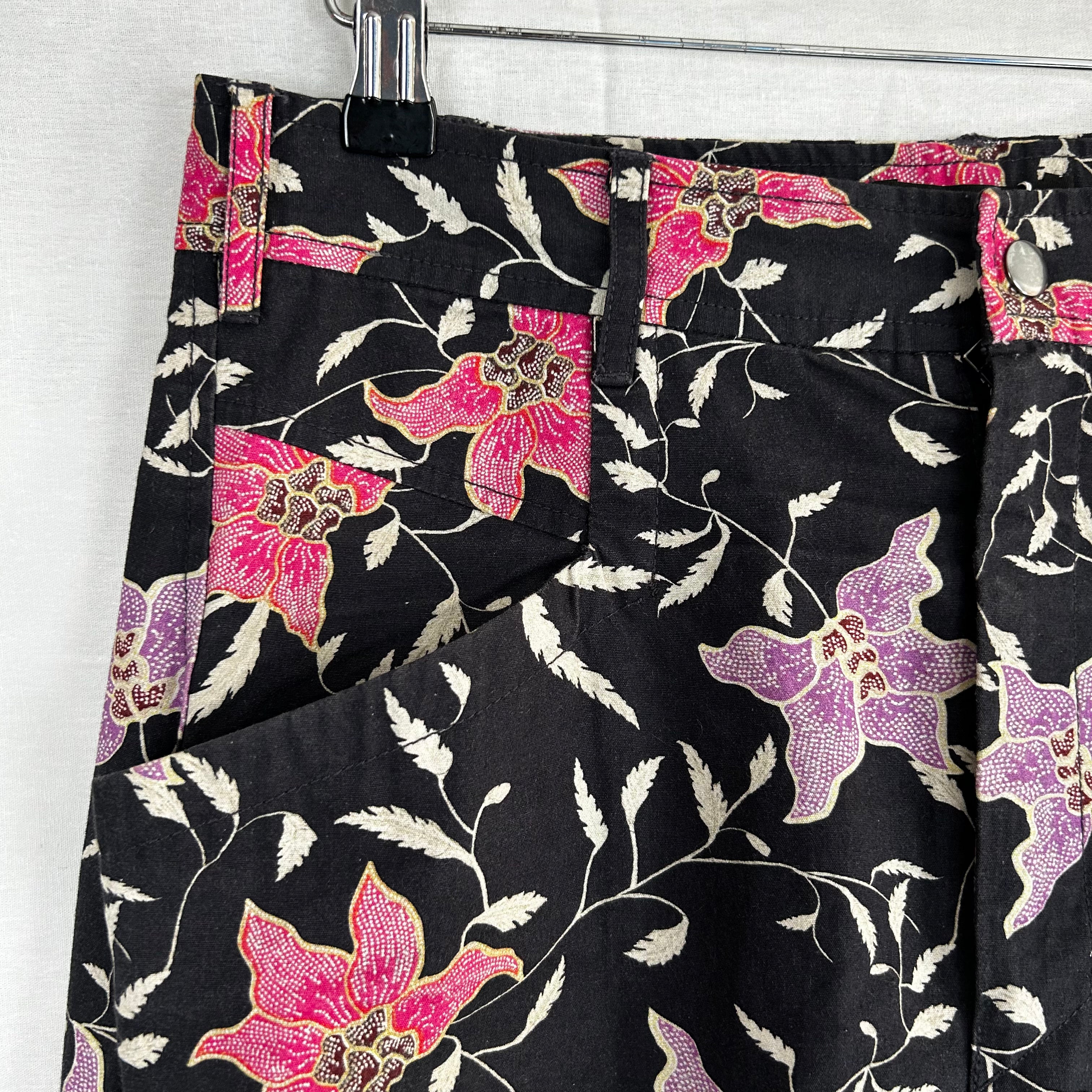 Isabel Marant Black & Pink Floral Cotton Crop Pants XS