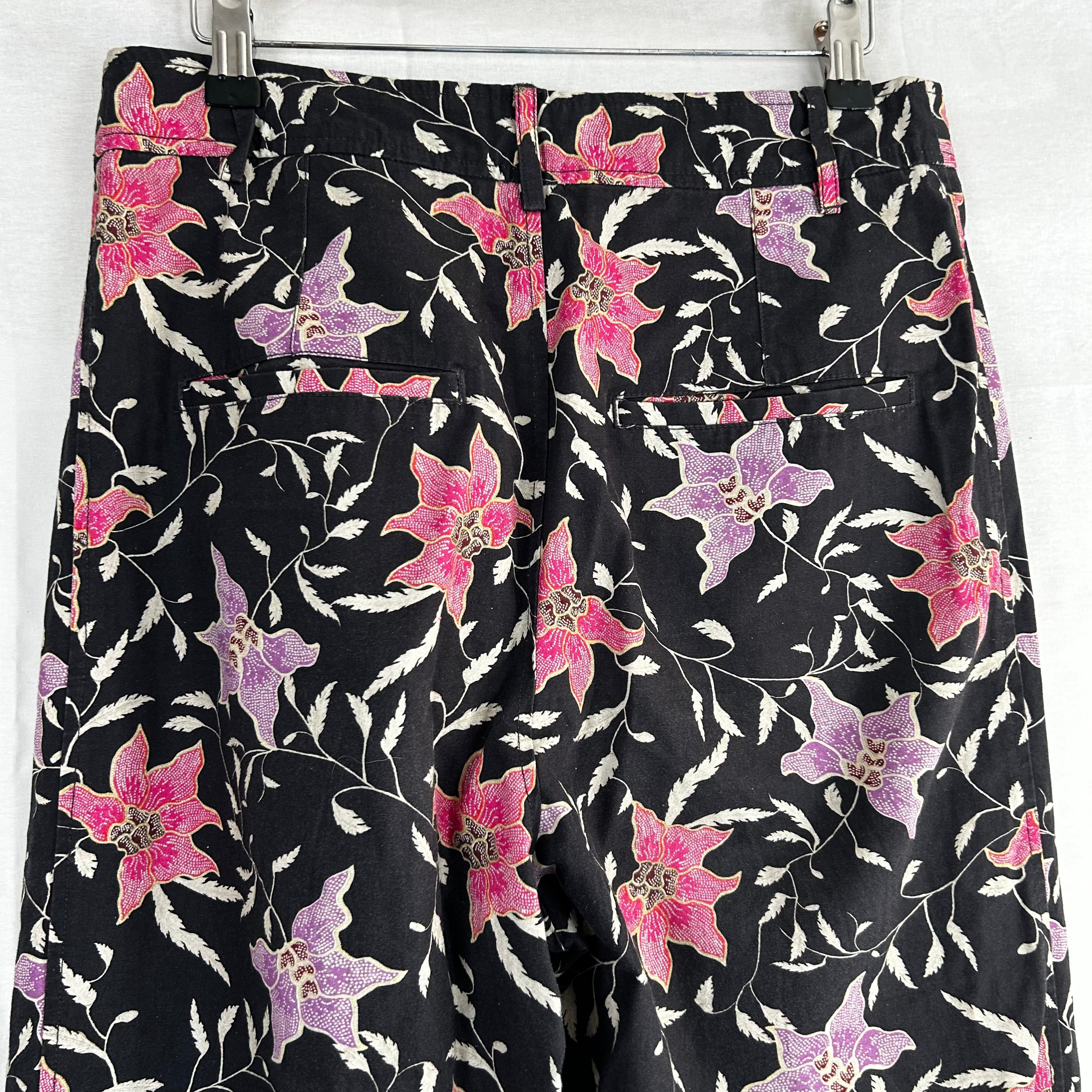 Isabel Marant Black & Pink Floral Cotton Crop Pants XS