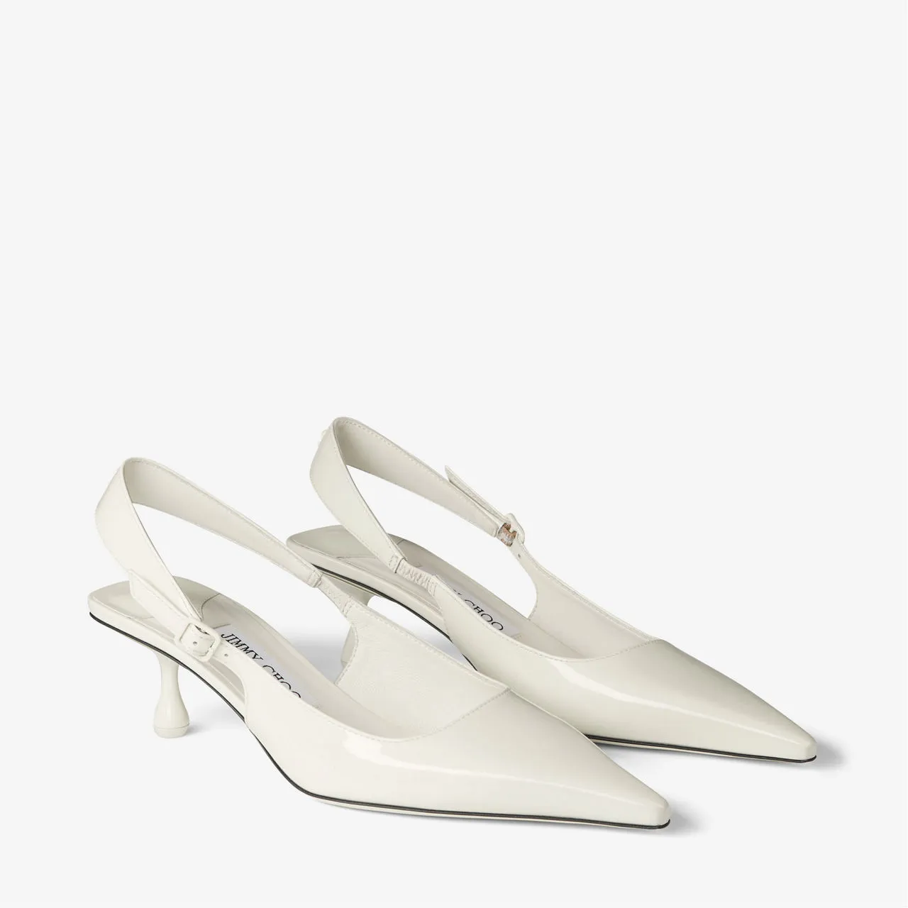 JIMMY CHOO Amel 50 Leather Slingback Kitten Heels - White