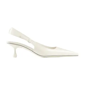 JIMMY CHOO Amel 50 Leather Slingback Kitten Heels - White