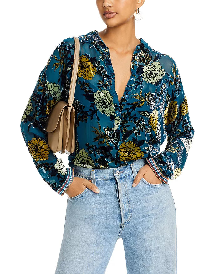 Johnny Was Burnout Cadeki Stila Silk Blouse