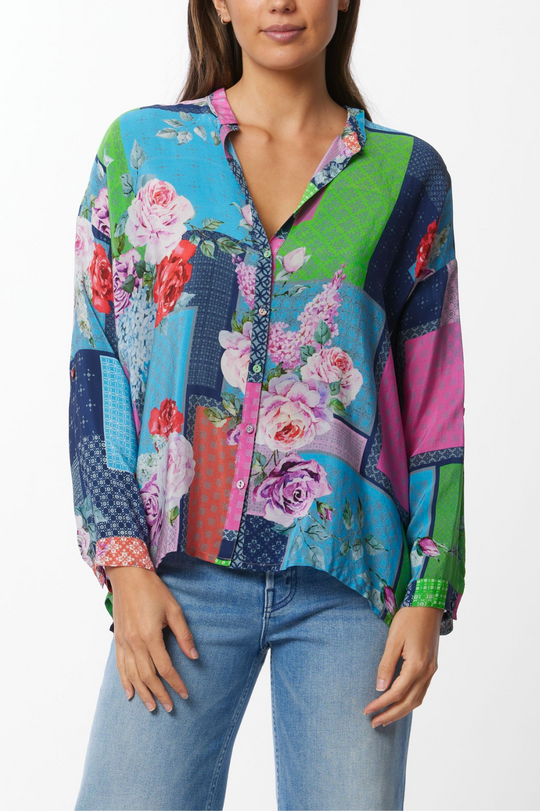 Johnny Was Rose Seline Button Down Silk Blouse